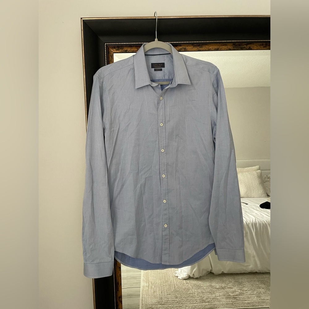 Zara Light Blue Slim Fit Button Down Long Sleeve Dress Shirt - Picture 2 of 5